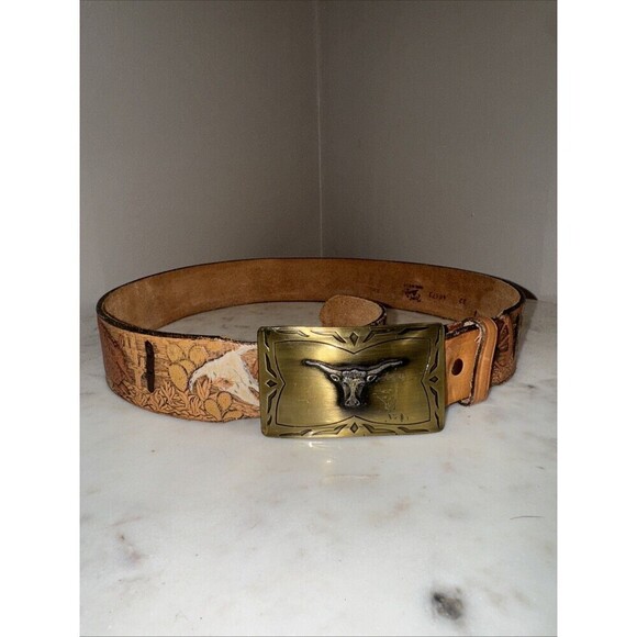Vintage Tony Lama Belt Woman\'s  Long Horn BuckleWestern Cowboy Cowgirl Belt 32